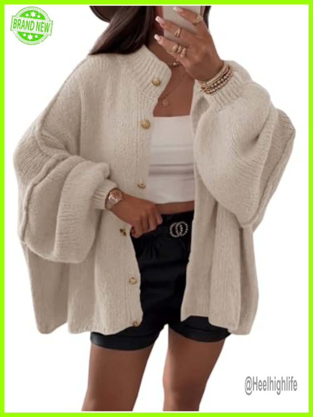 Women's Oversized Chunky Knit Button Down Long Lantern Sleeve Cardigan